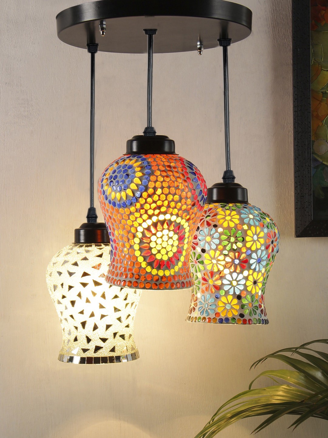 

Devansh White & Red Mosaic Glass Hanging Lamp