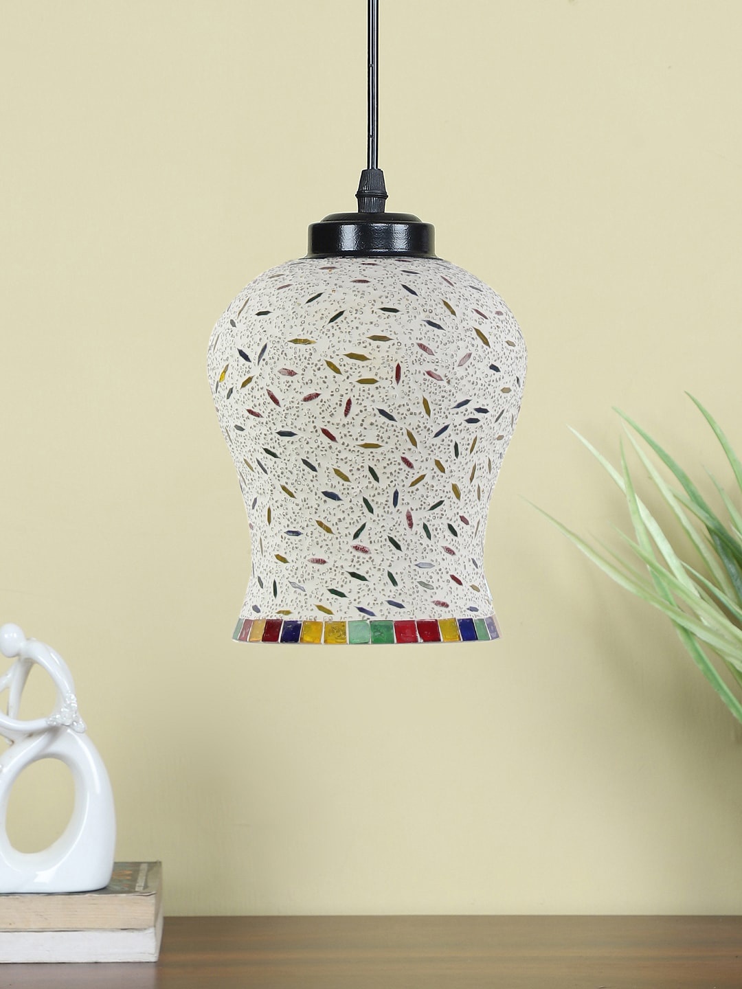 

Devansh White & Red Mosaic Glass Hanging Lamp