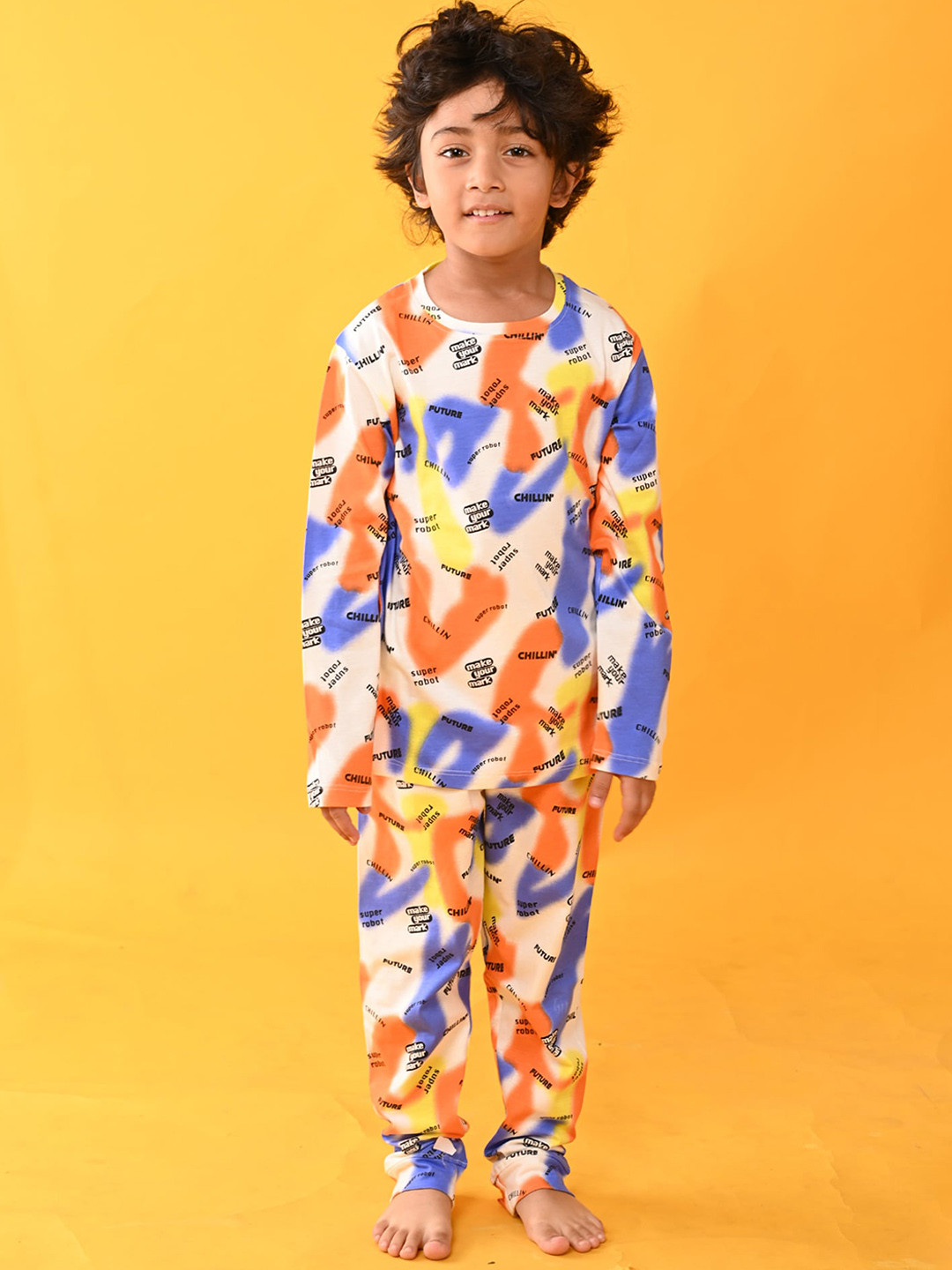 

Anthrilo Boys White & Blue Printed Cotton Night suit AN13752N