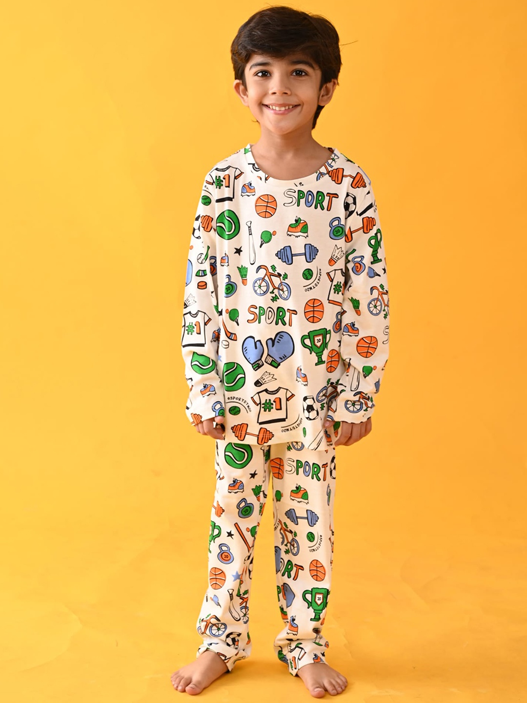 

Anthrilo Boys White & Blue Printed Cotton Night suit AN13700N