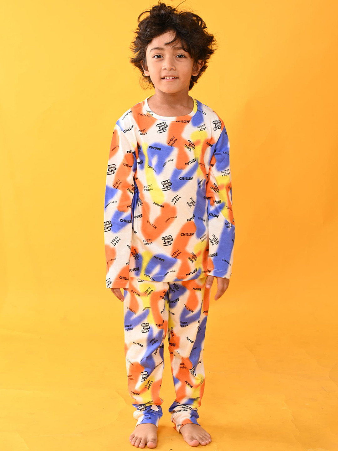 

Anthrilo Boys White & Blue Printed Cotton Night suit AN13752N