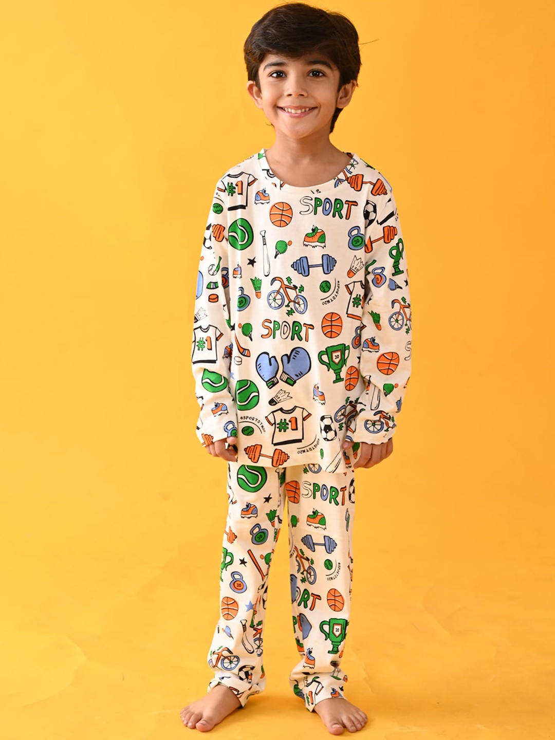 

Anthrilo Boys White & Blue Printed Cotton Night suit AN13700N