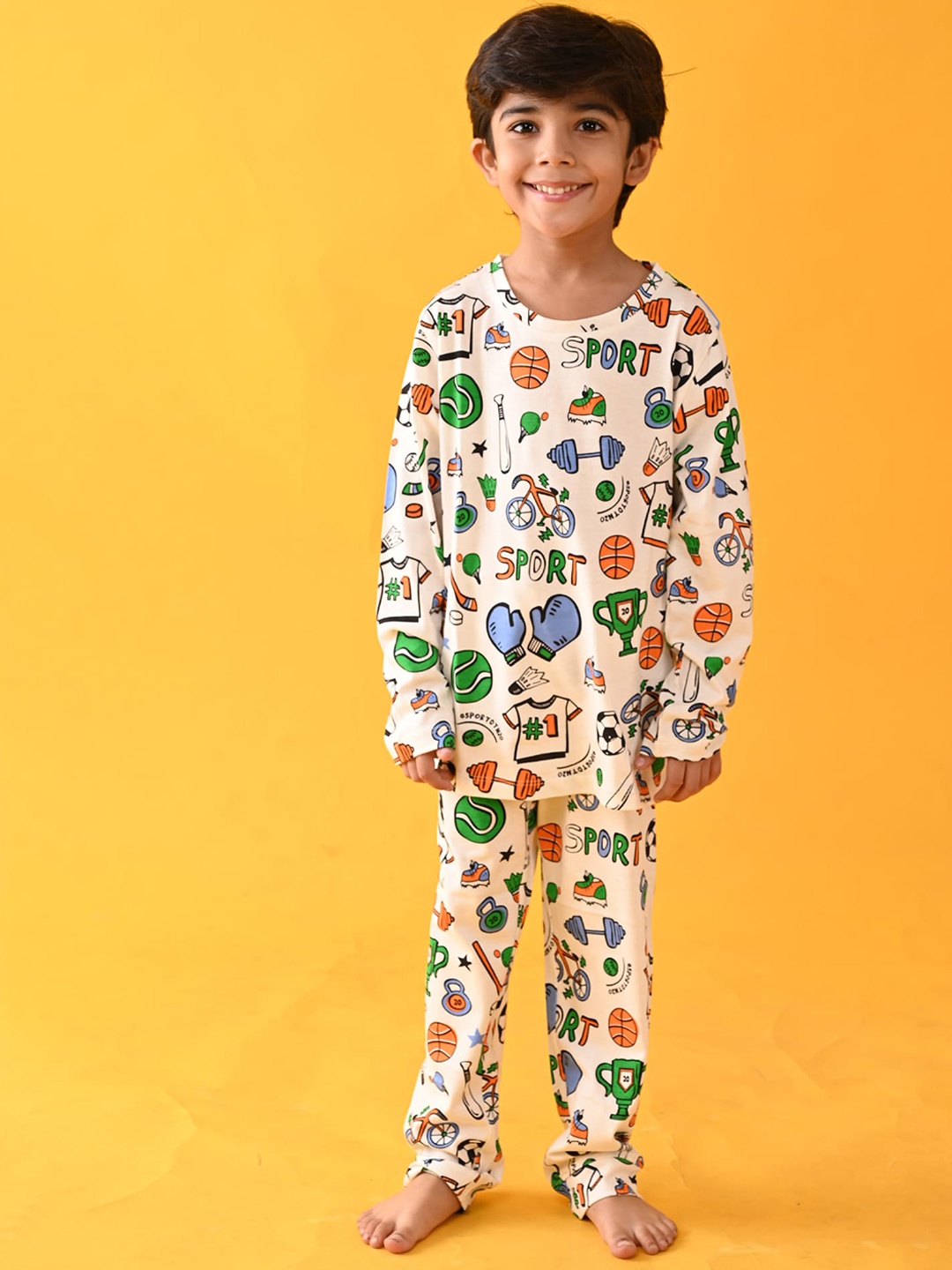 

Anthrilo Boys White & Green Printed Cotton Night suit AN13700N