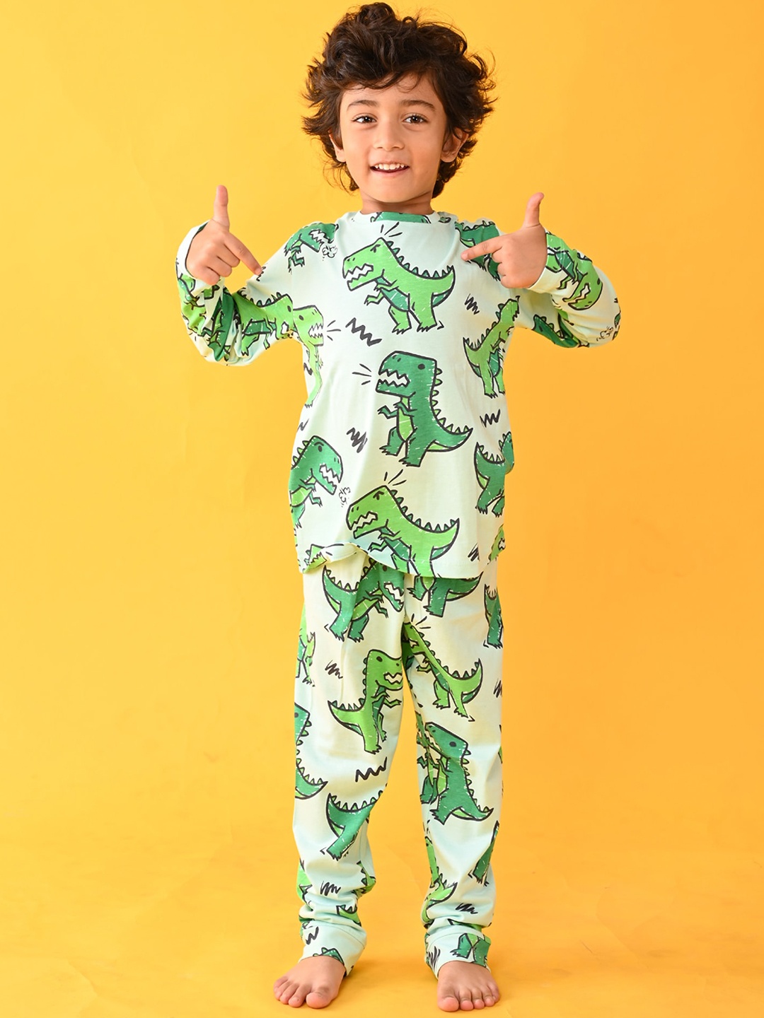 

Anthrilo Boys Sea Green & White Dinosaur Printed Cotton Night suit AN13739N