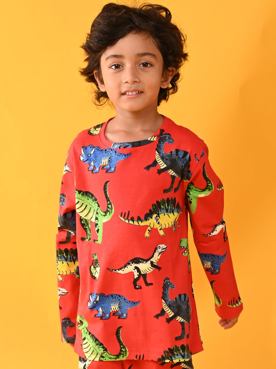 

Anthrilo Boys Red & Blue Dinosaur Printed Cotton Night suit AN13726N