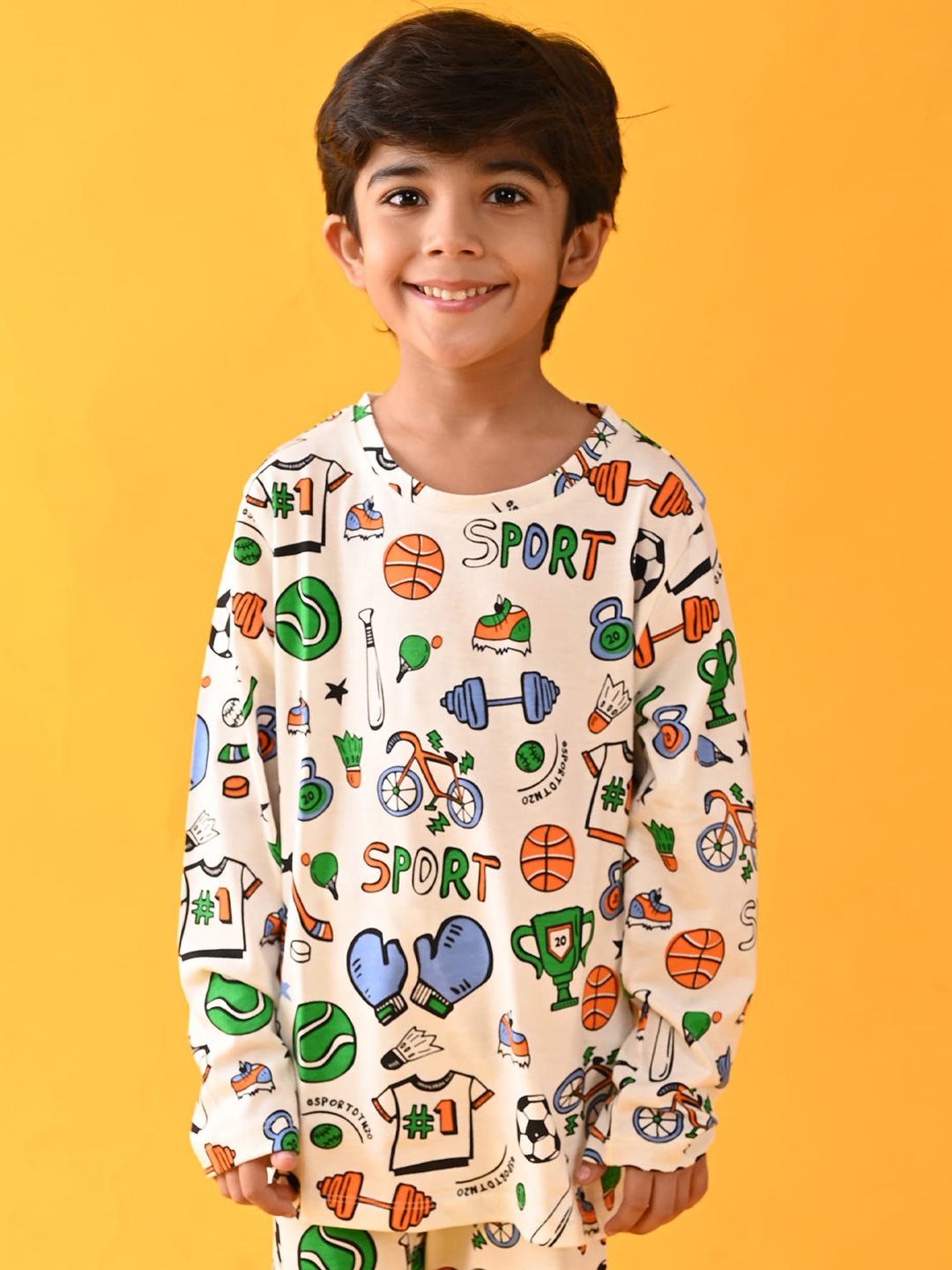 

Anthrilo Boys White & Green Printed Cotton Night suit AN13700N