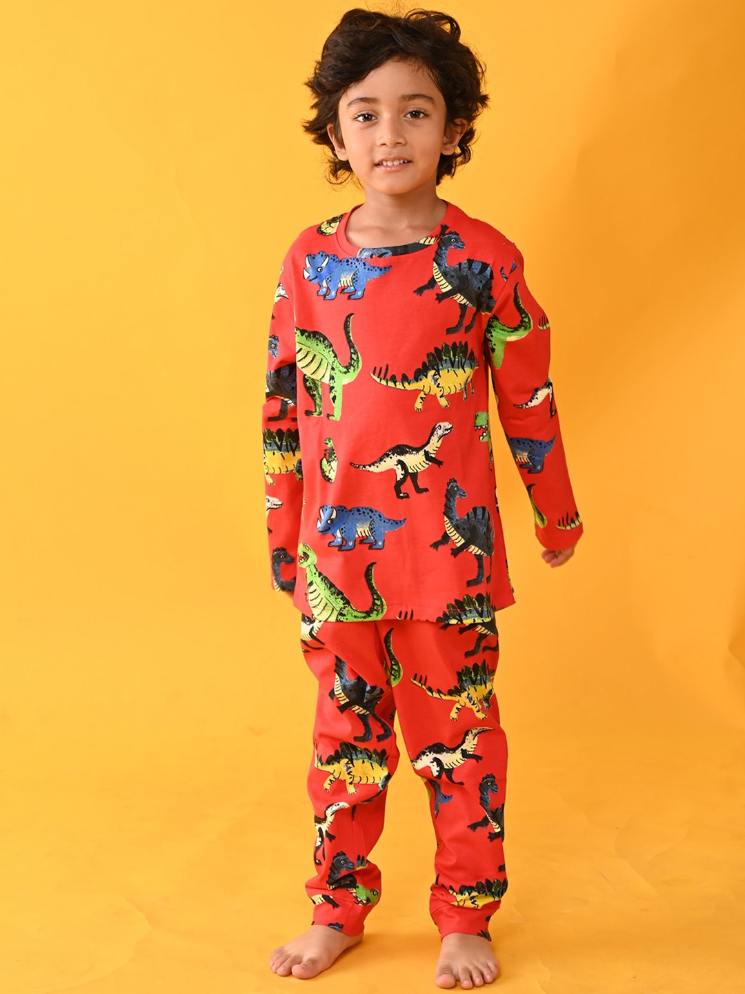 

Anthrilo Boys Red & Blue Printed Pure Cotton Night suit