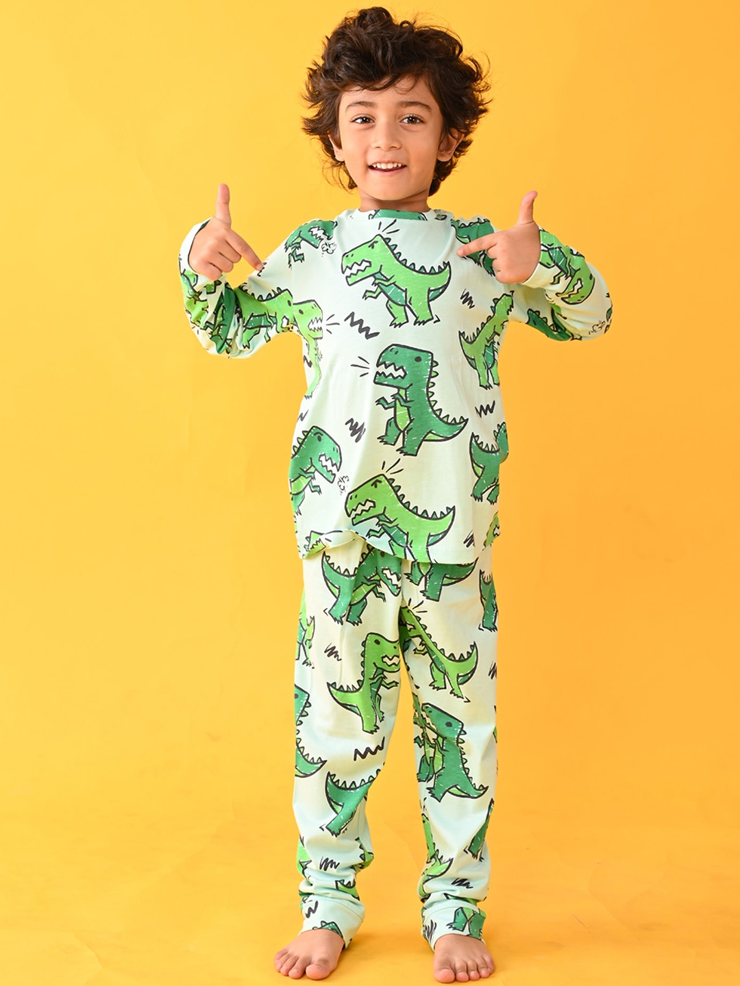 

Anthrilo Boys Sea Green & Green Printed Pure Cotton Night suit