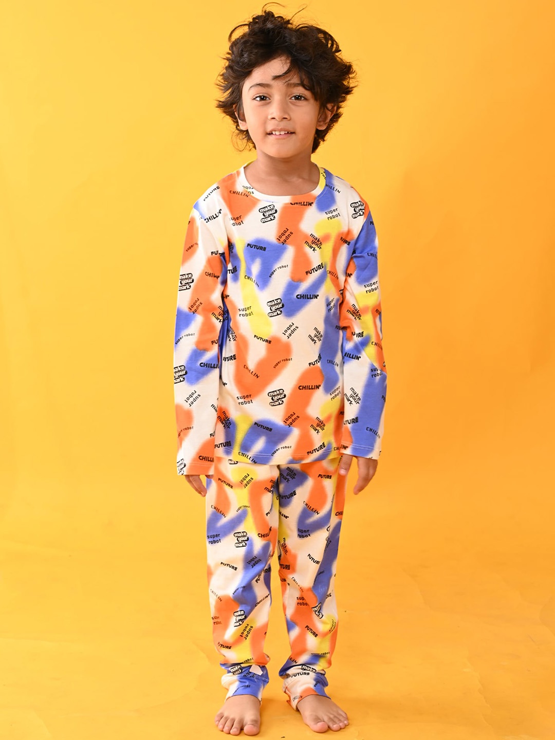 

Anthrilo Boys White & Blue Printed Pure Cotton Night suit