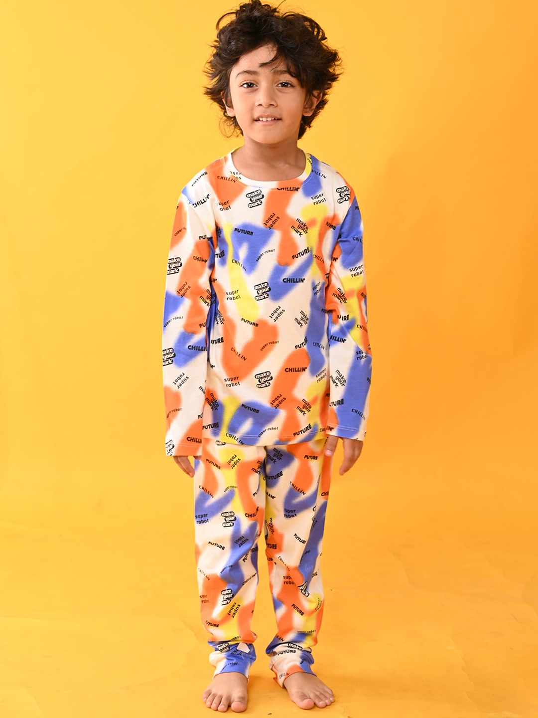 

Anthrilo Boys White & Blue Printed Pure Cotton Night suit