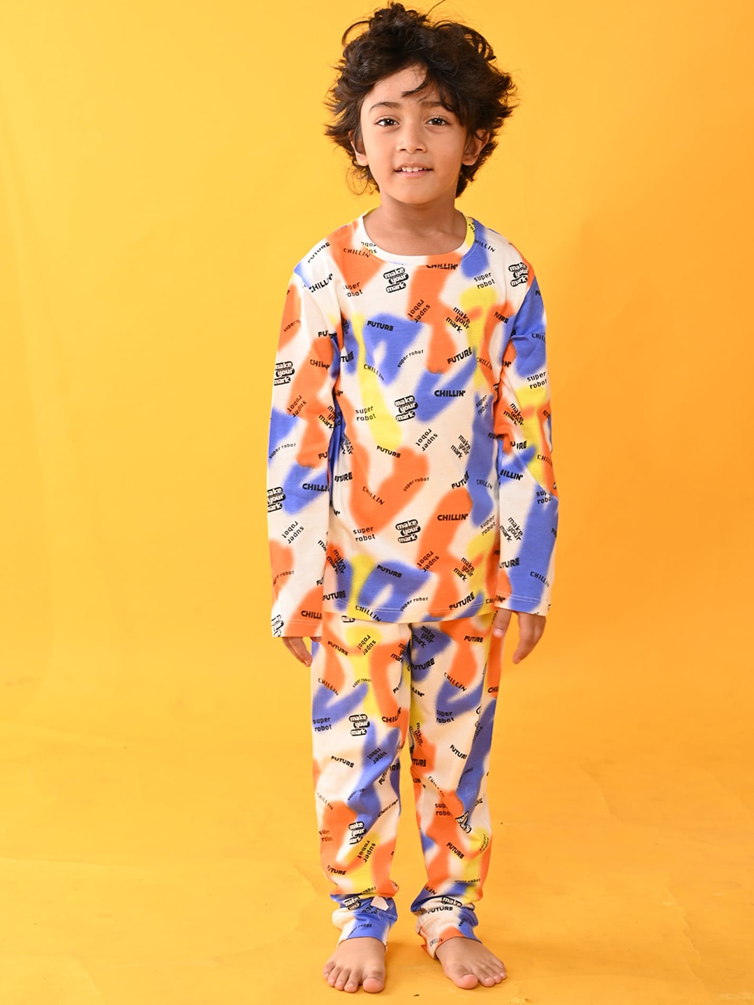 

Anthrilo Boys White & Blue Printed Pure Cotton Night suit