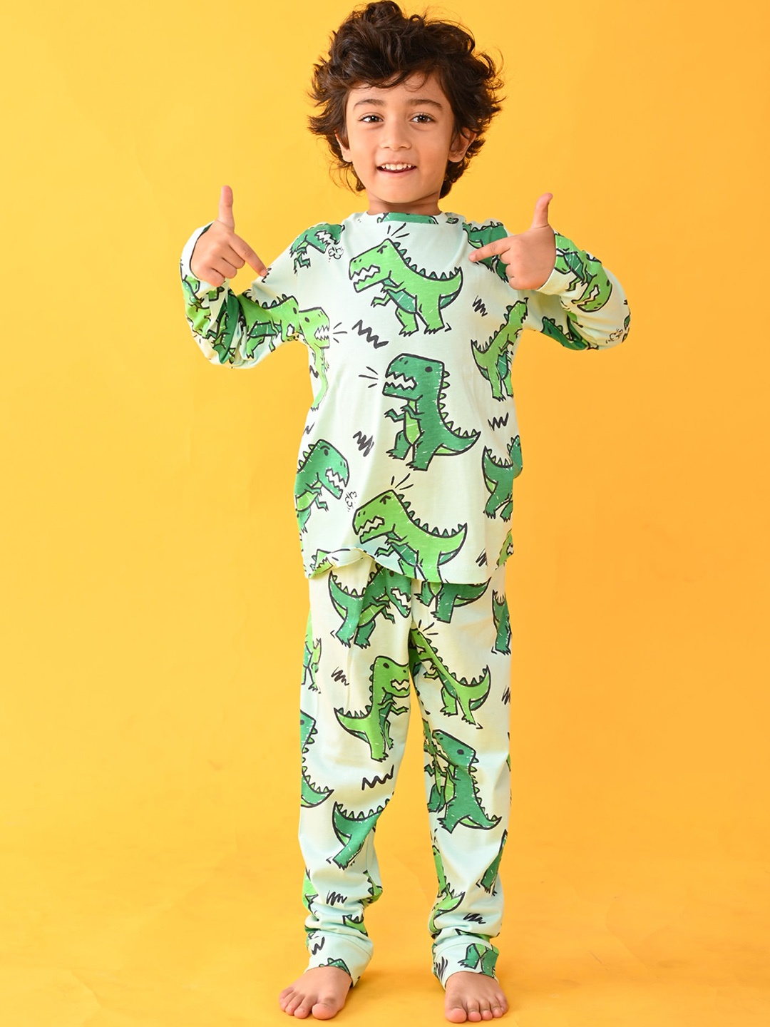 

Anthrilo Boys Sea Green & Green Printed Pure Cotton Night suit