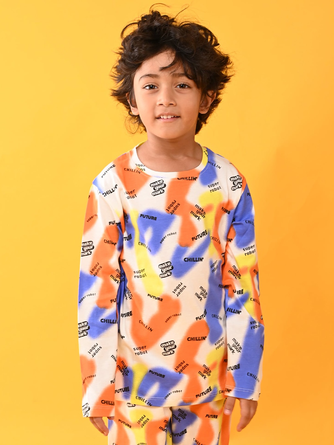 

Anthrilo Boys White & Blue Printed Pure Cotton Night suit