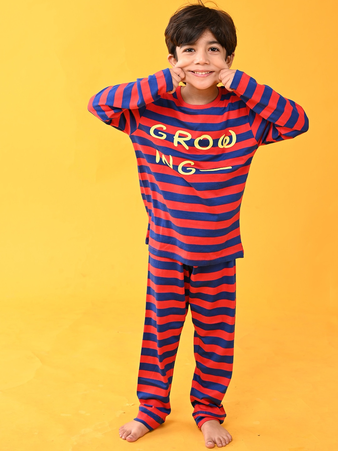 

Anthrilo Boys Blue & Red Striped Pure Cotton Night suit