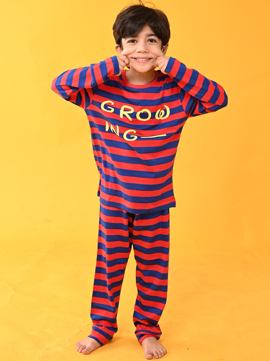 

Anthrilo Boys Red & Blue Striped Pure Cotton Night suit