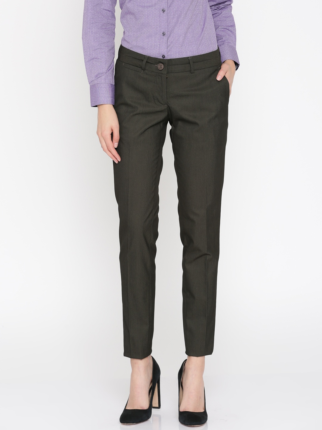

Park Avenue Woman Brown Tapered Fit Solid Formal Trousers