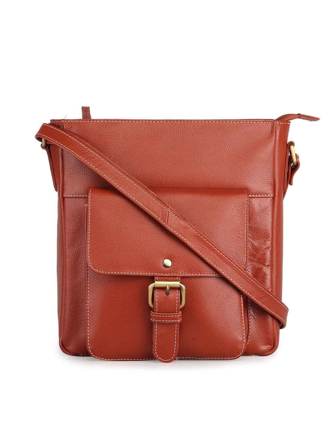 

GENWAYNE Tan Leather Structured Sling Bag