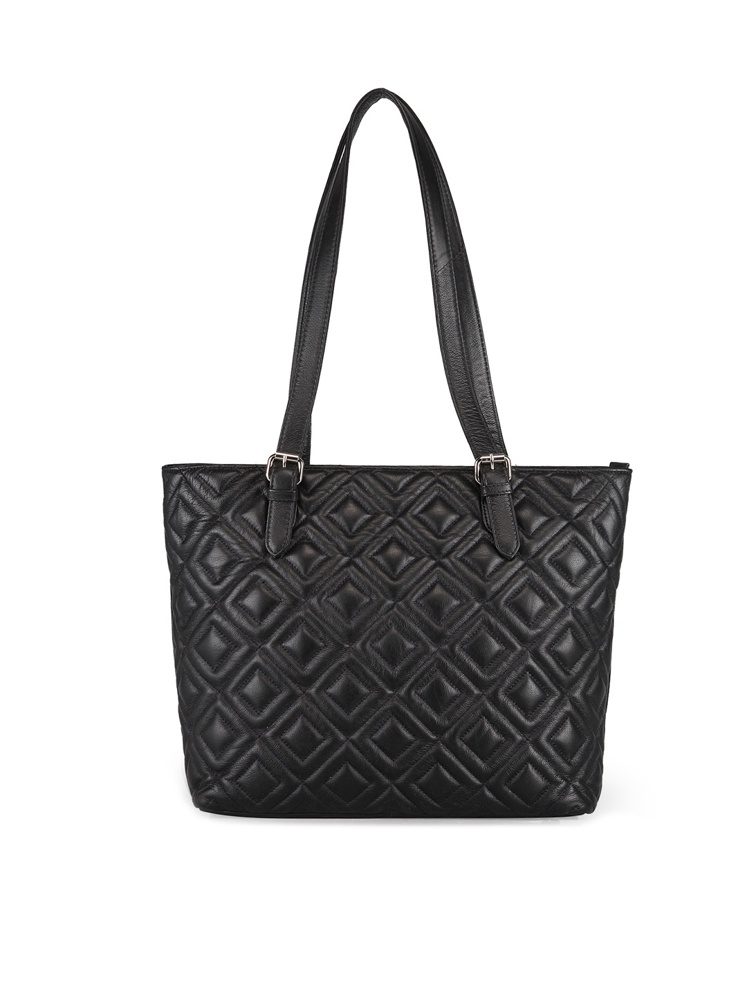 

GENWAYNE Black Geometric Textured Leather Structured Shoulder Bag