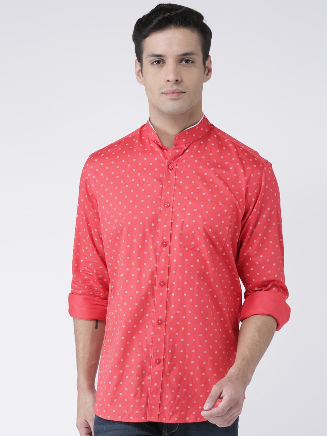 

Zeal Men Comfort Geometric Printed Pure Cotton Casual Shirt, Coral