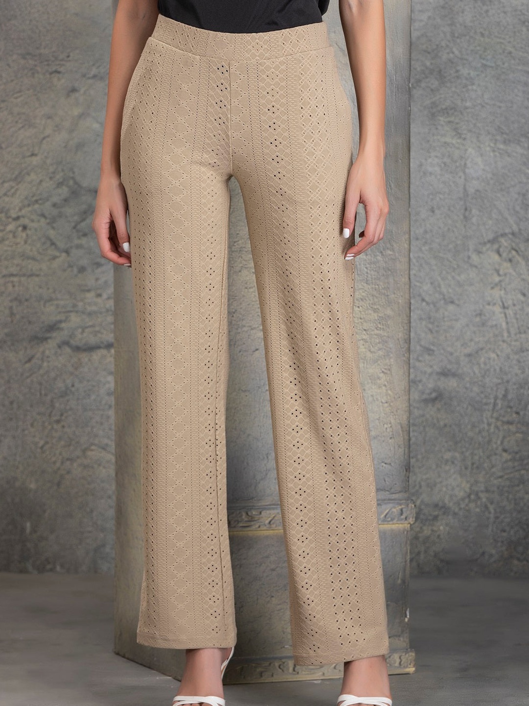 

Lakshita Women Gold-Toned Schiffli Chambray Palazzos