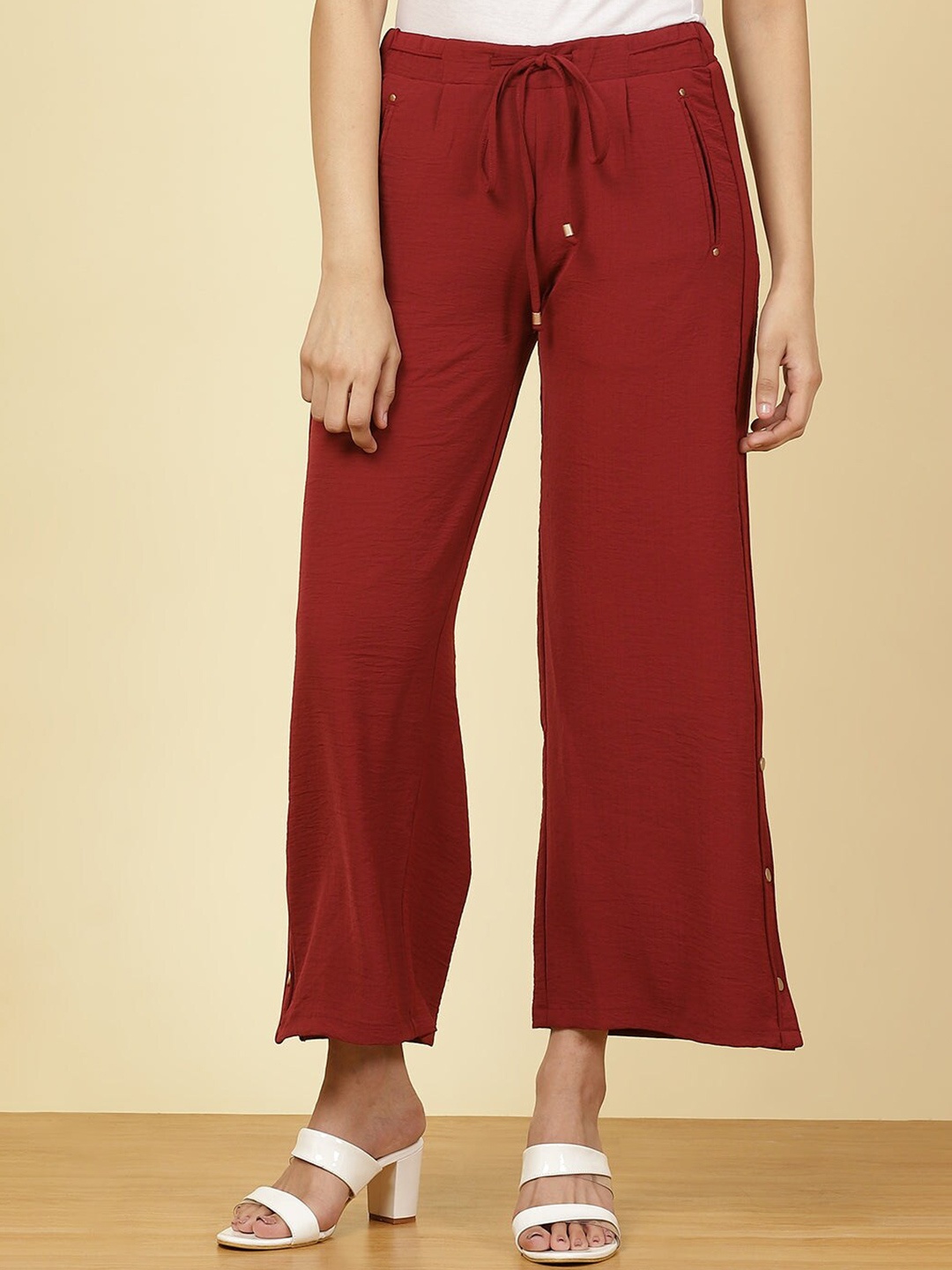 

Lakshita Women Maroon Chambray Palazzos With Elasticated Waist