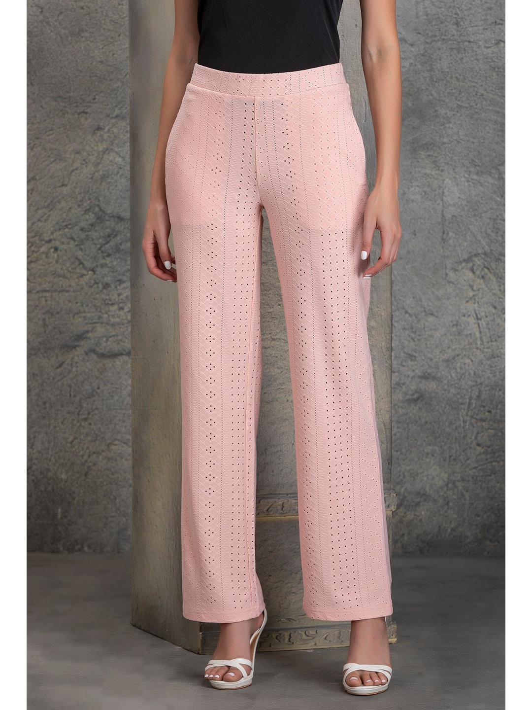 

Lakshita Women Pink Schiffli Chambray Palazzos