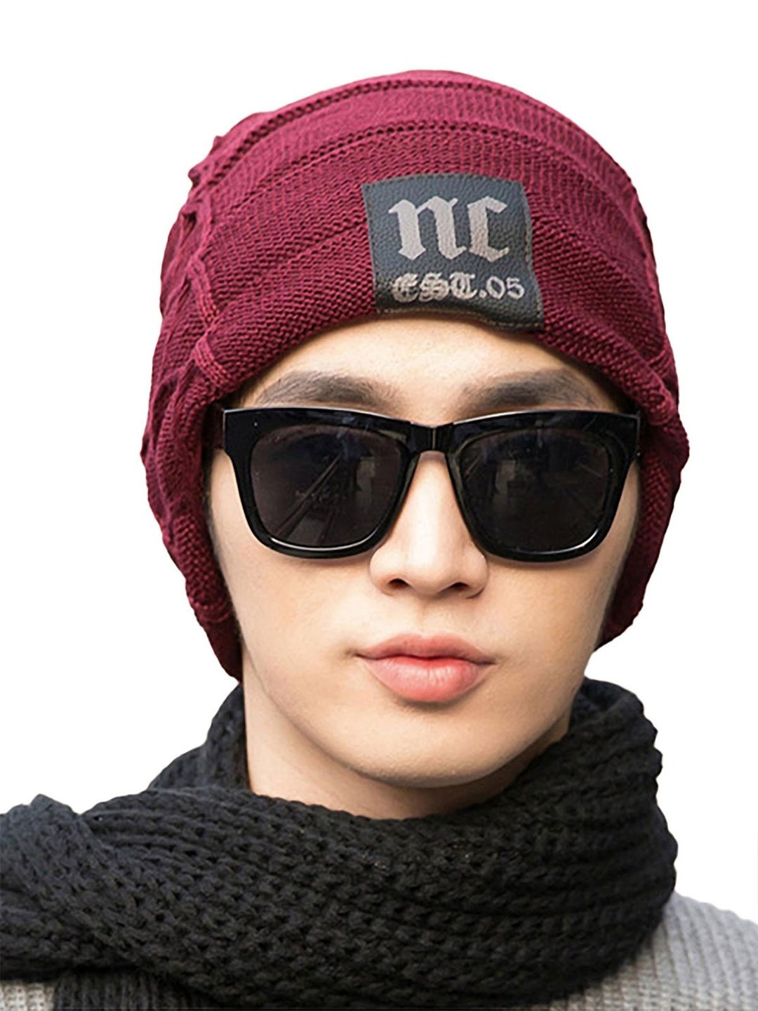 

YOUSTYLO Adults Maroon Self Design Woolen Winter Beanie Cap