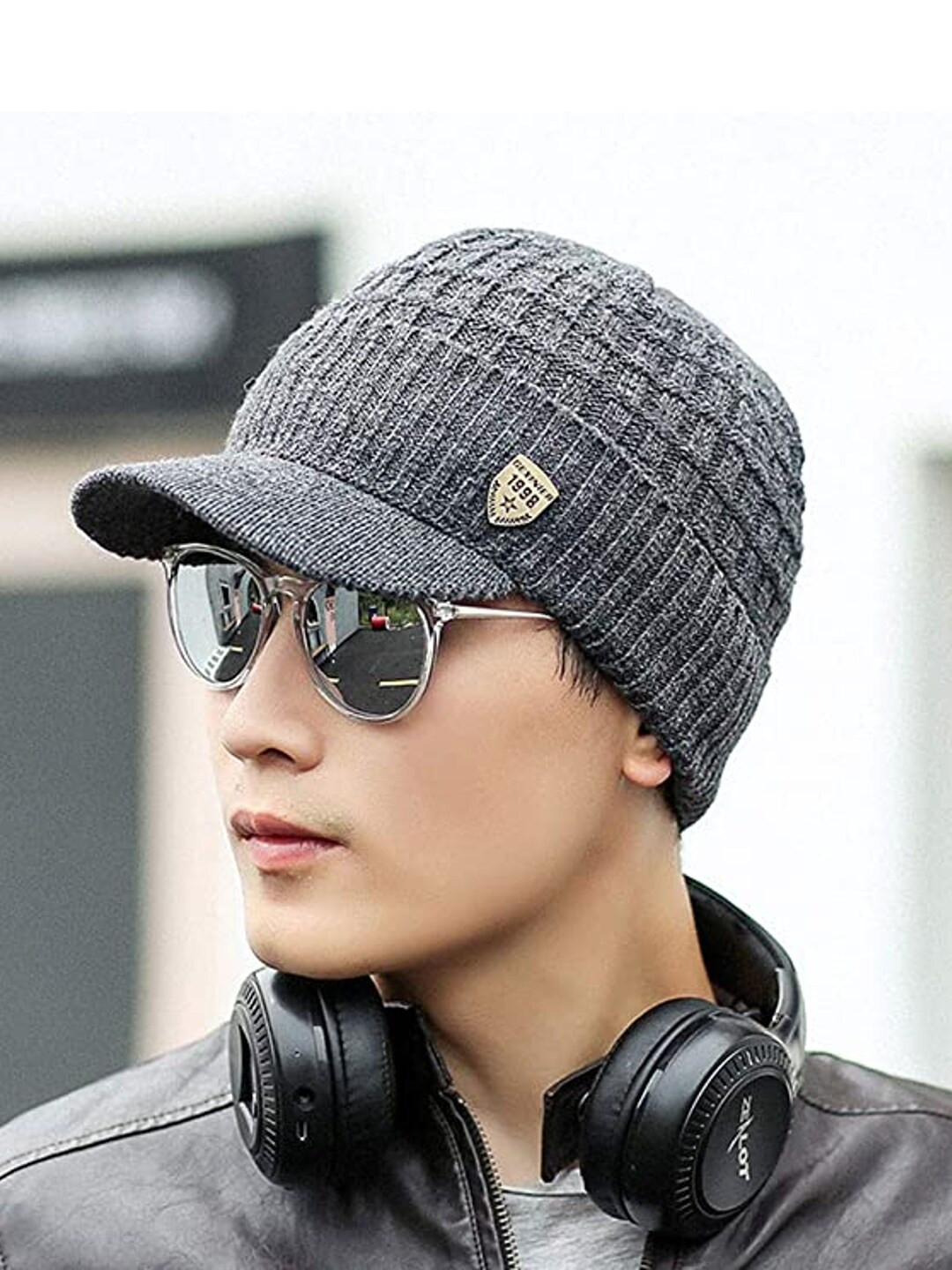 

YOUSTYLO Adults Grey Woolen Winter Visor Cap