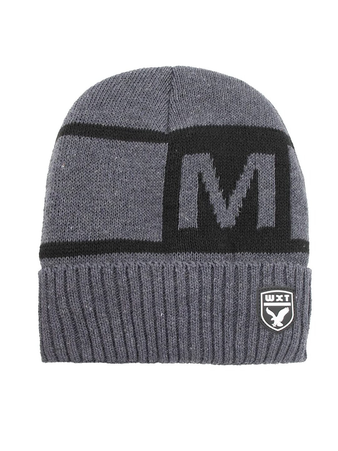 

YOUSTYLO Adults Grey & Black Printed Woolen Winter Beanie Cap