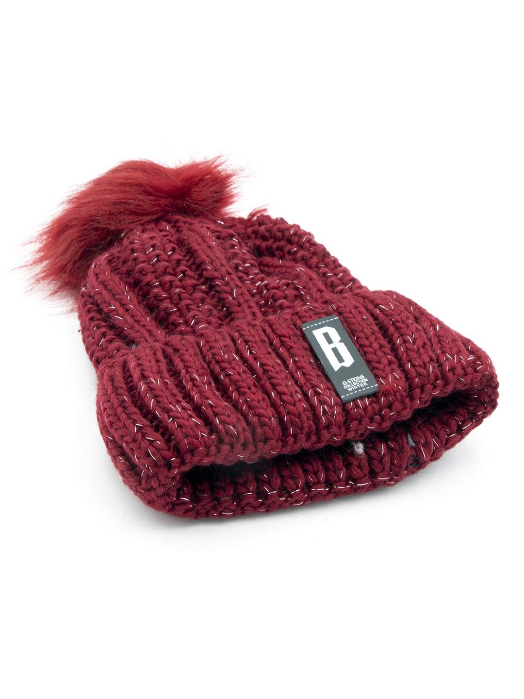 

YOUSTYLO Adults Maroon Self Design Woolen Winter Pompom Cap