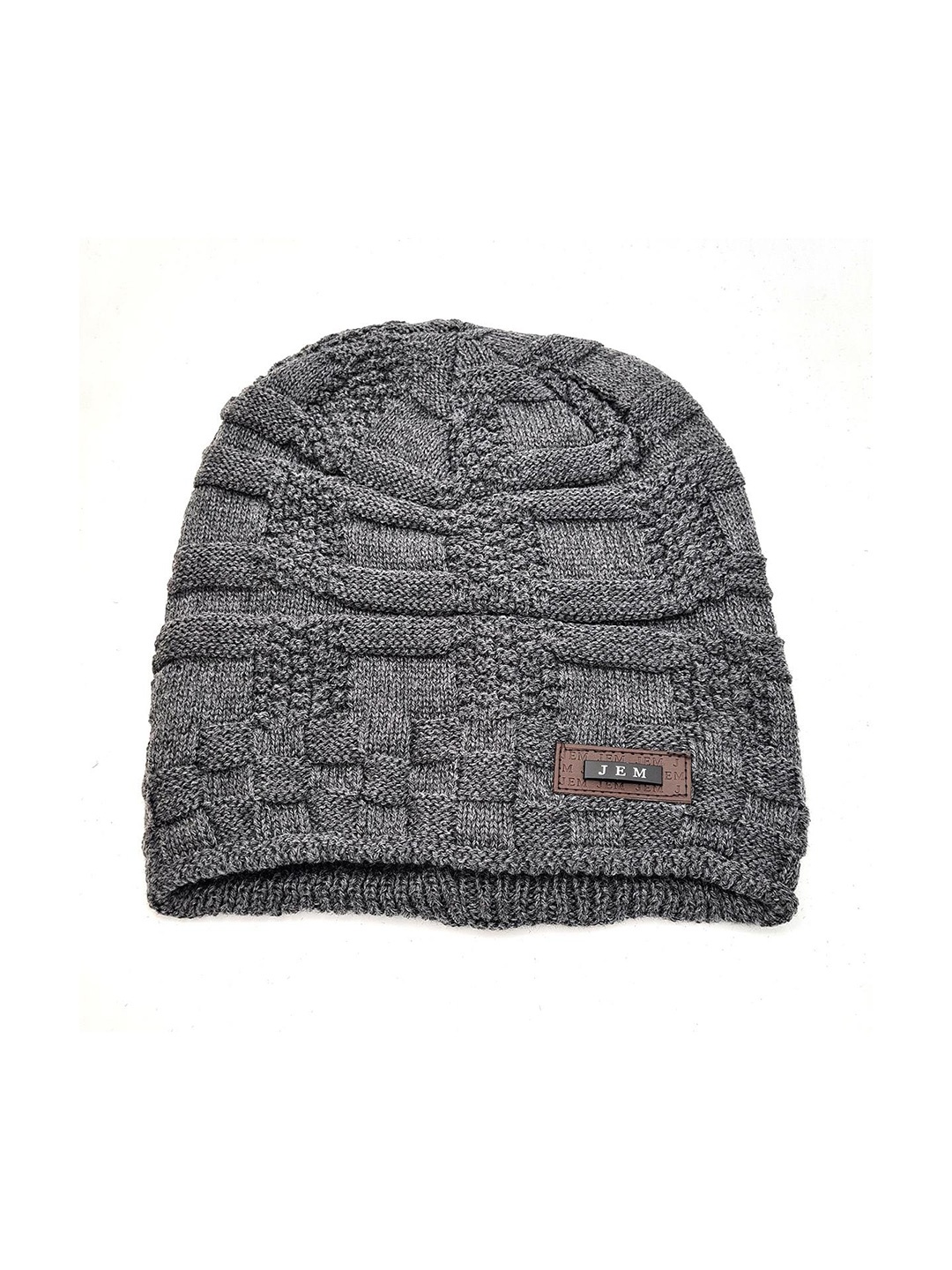 

YOUSTYLO Adults Grey Self Design Woolen Winter Beanie Cap