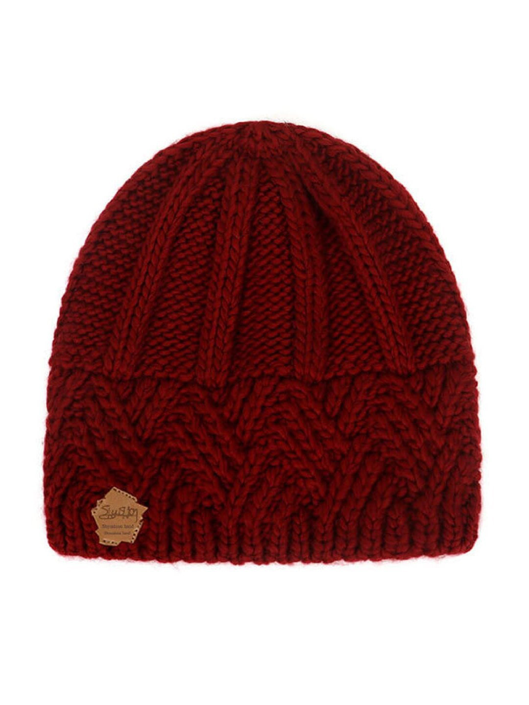 

YOUSTYLO Adults Maroon Self Design Woolen Winter Beanie Cap