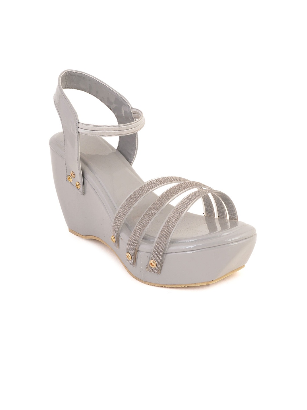 

H3F Grey Embellished Striped Party Wedge Sandals