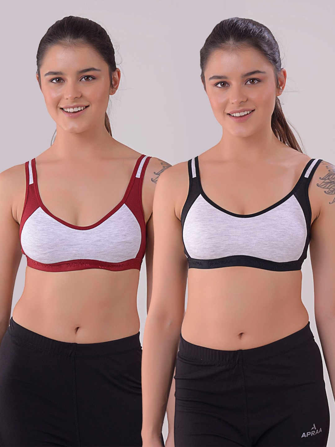 

Apraa & Parma Pack Of 2 Grey & Maroon Colourblocked Bra