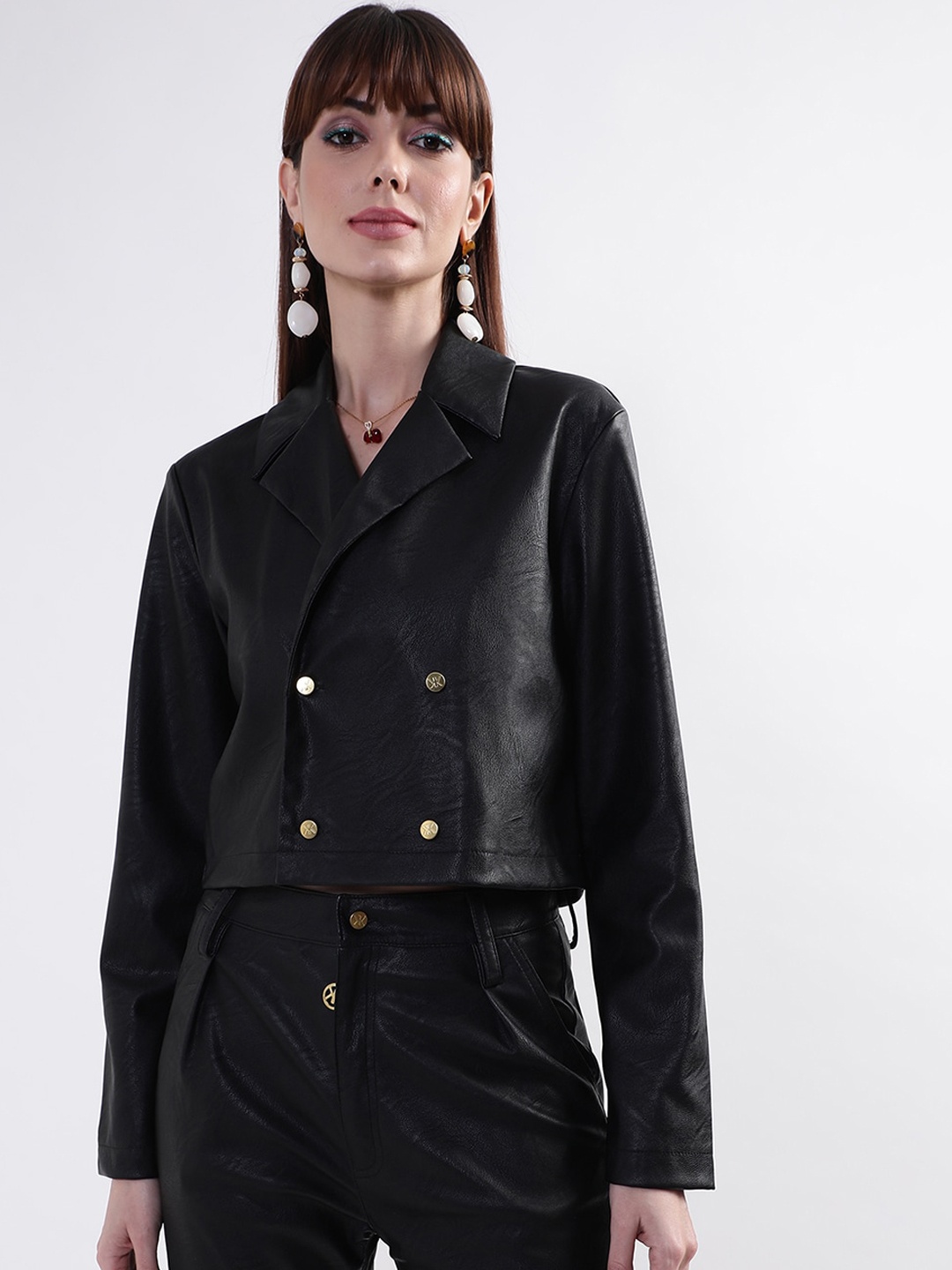 

KENDALL & KYLIE Women Black Solid Double -Breasted Blazer