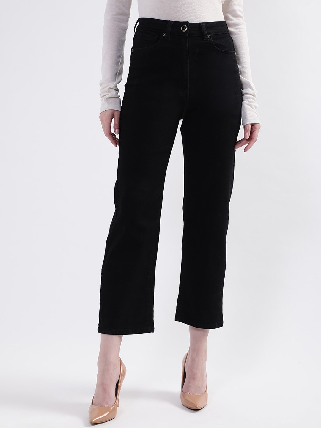 

ELLE Women Black Straight Fit Cotton Jeans