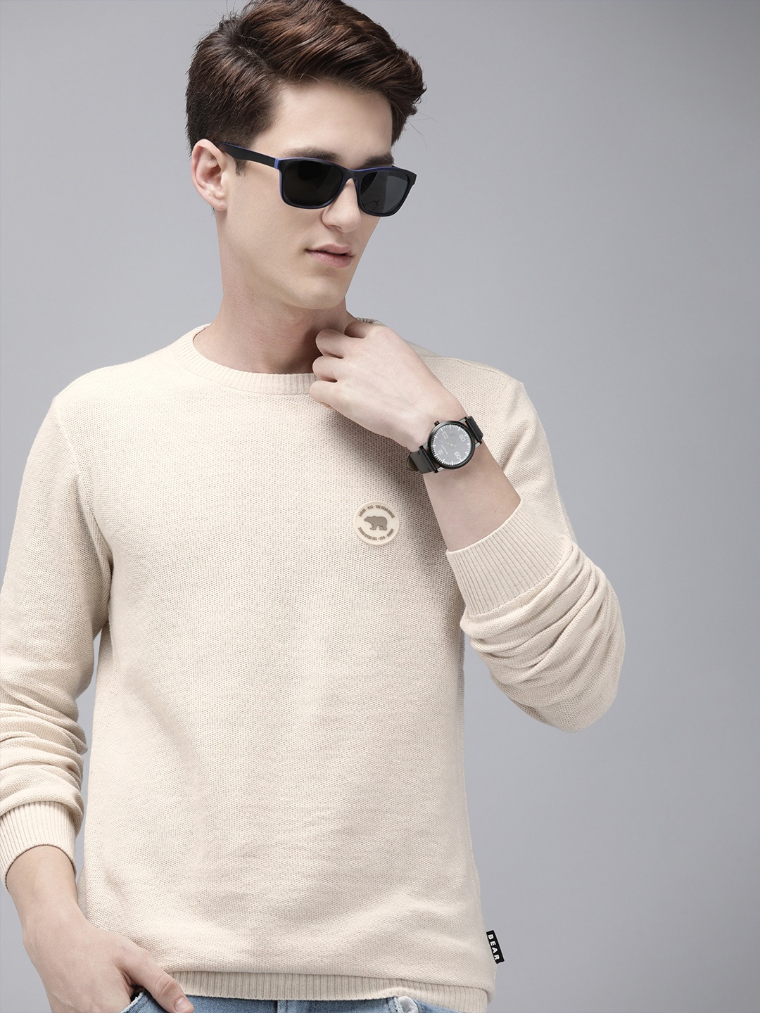 

THE BEAR HOUSE Men Beige Pullover With Applique Detail