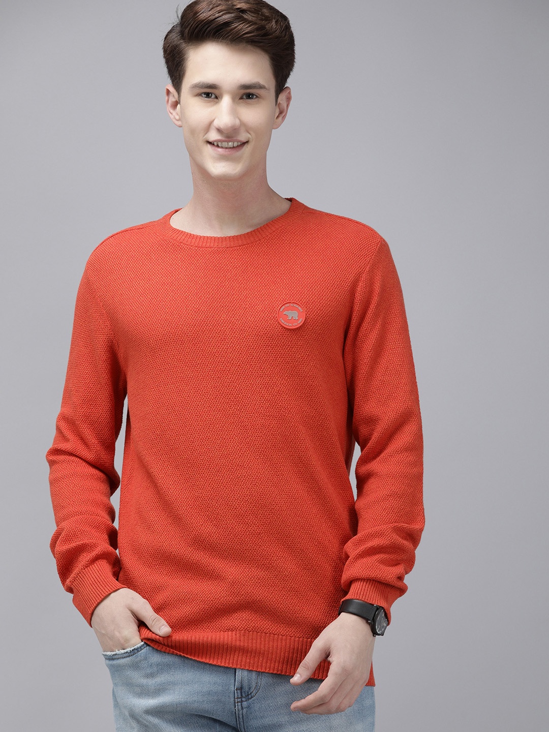 

THE BEAR HOUSE Men Orange Pullover With Applique Detail