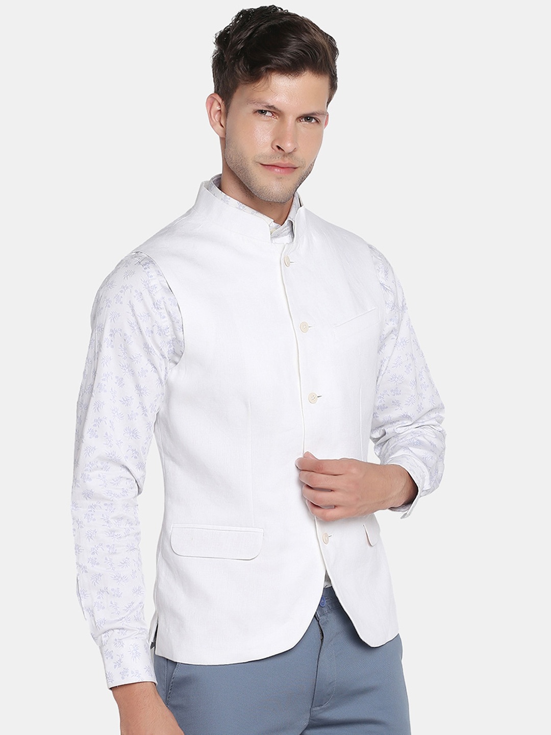 

Blackberrys Men Slim-Fit Woven Nehru Jacket, White
