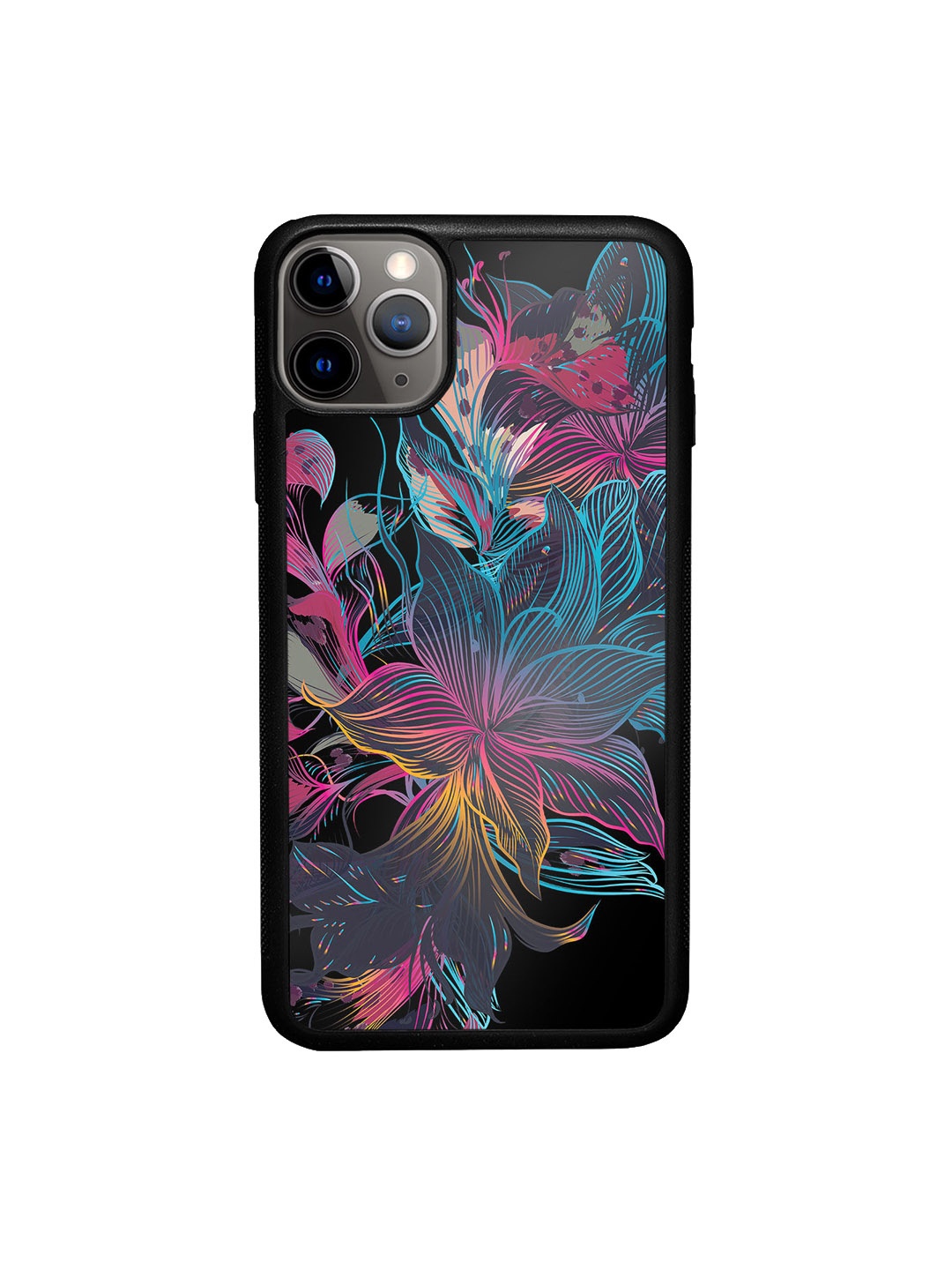 

macmerise Blue & Black Printed Flowers Design iPhone 11 Pro Max Bumper Phone Back Case