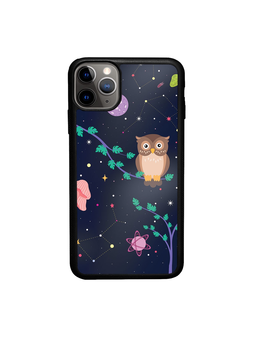 

macmerise Navy-Blue & Green Printed Space Owl Design iPhone 11 Pro Max Phone Back Case