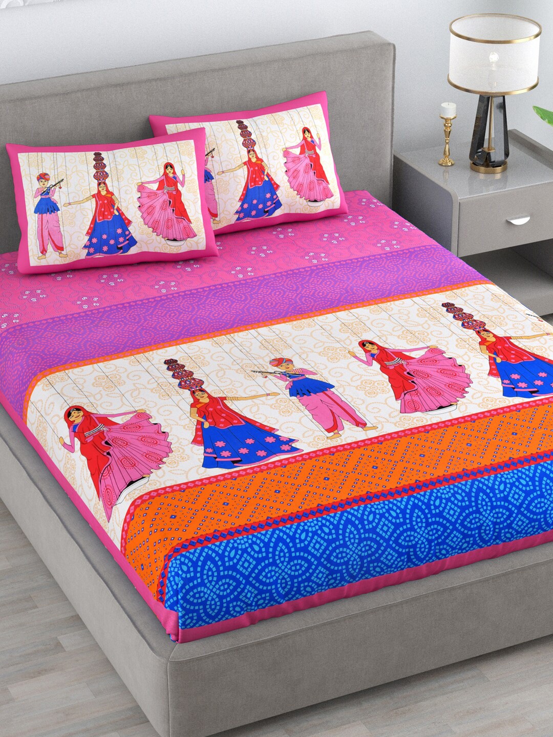 

Varde All Seasons Ethnic Motifs 120 TC Cotton Queen Bedsheet with 2 Pillow Covers, Pink