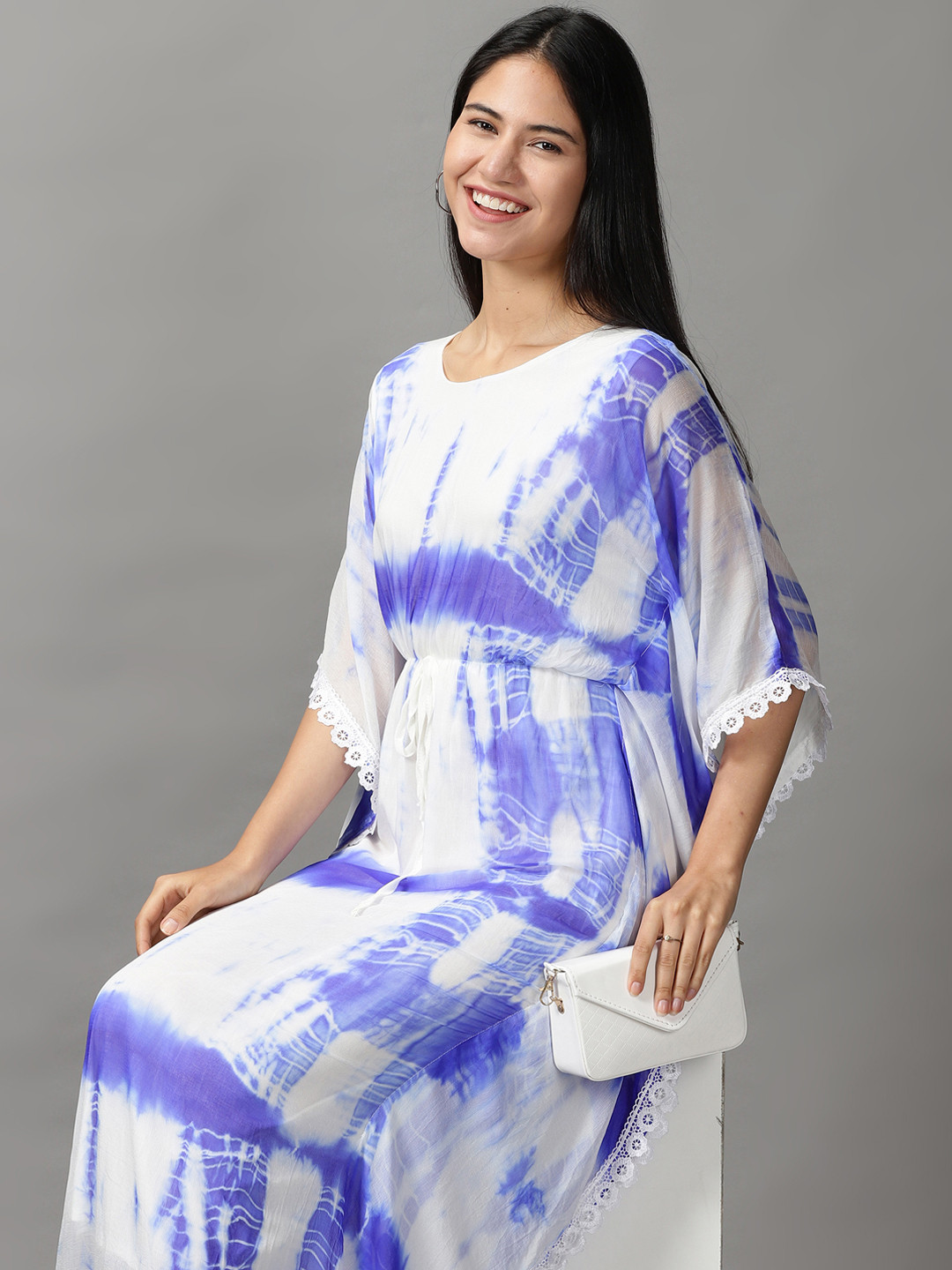 

SHOWOFF Women White Tie and Dye Kaftan Midi Dress