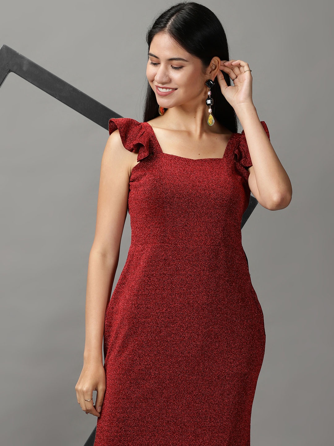 

SHOWOFF Women Red Mermaid Sequin Lace Bodycon Dress