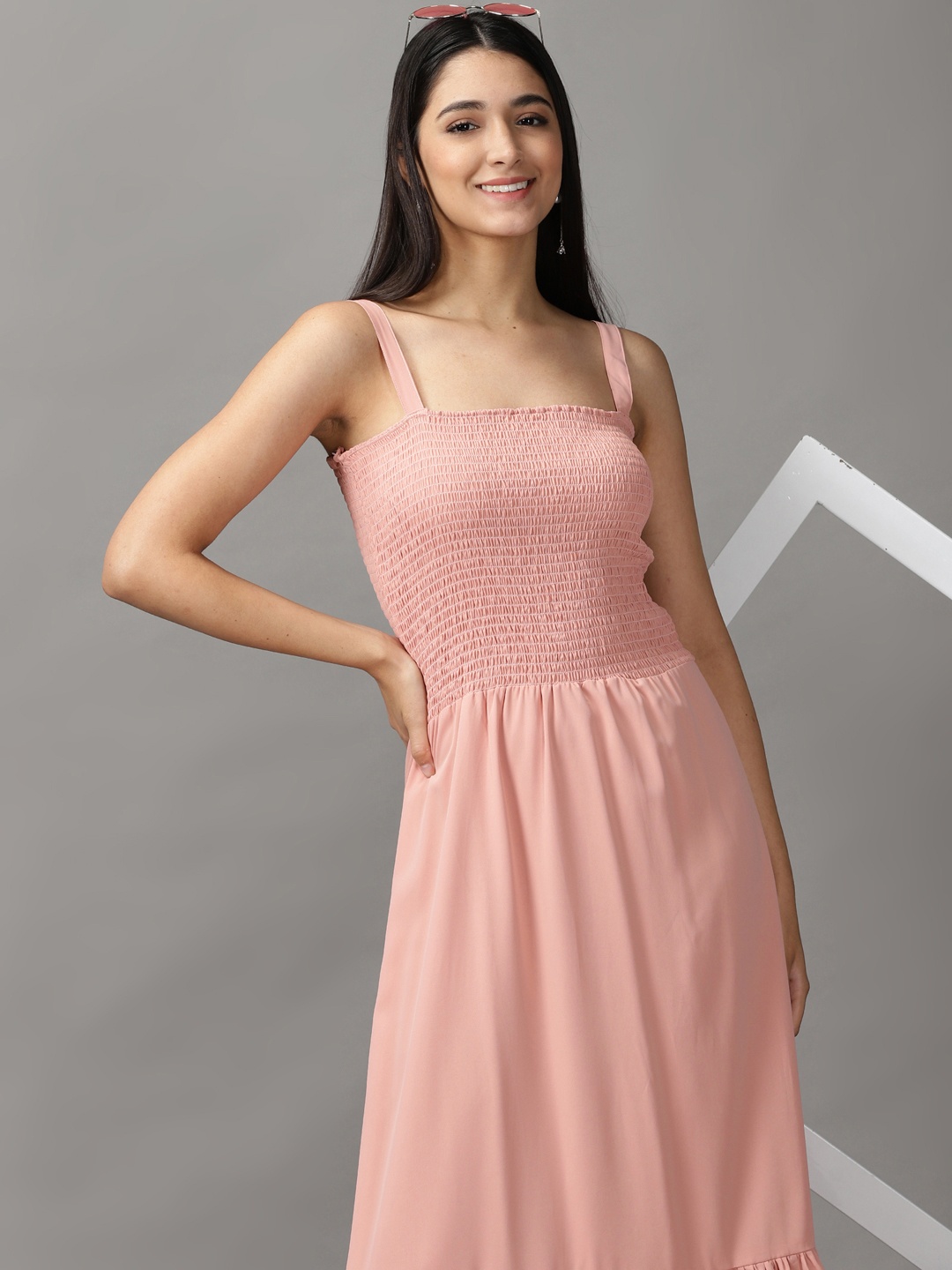 

SHOWOFF Women Peach-Coloured Crepe Midi Dress