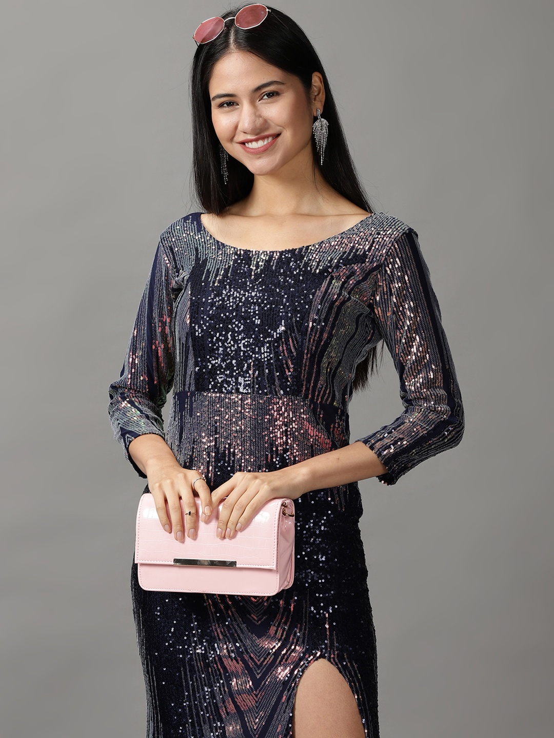

SHOWOFF Women Navy Blue & Pink Embellished Mermaid Sequin Sheath Dress