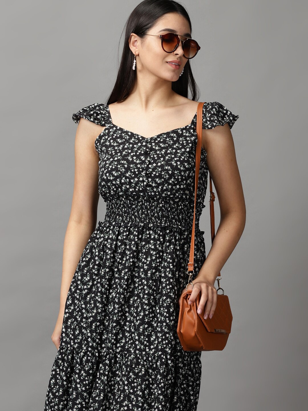 

SHOWOFF Women Black & White Floral Chiffon Maxi Dress