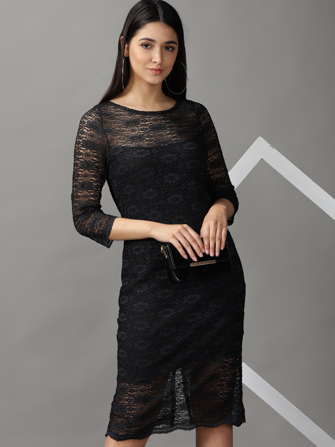

SHOWOFF Women Black Lace Sheath Dress