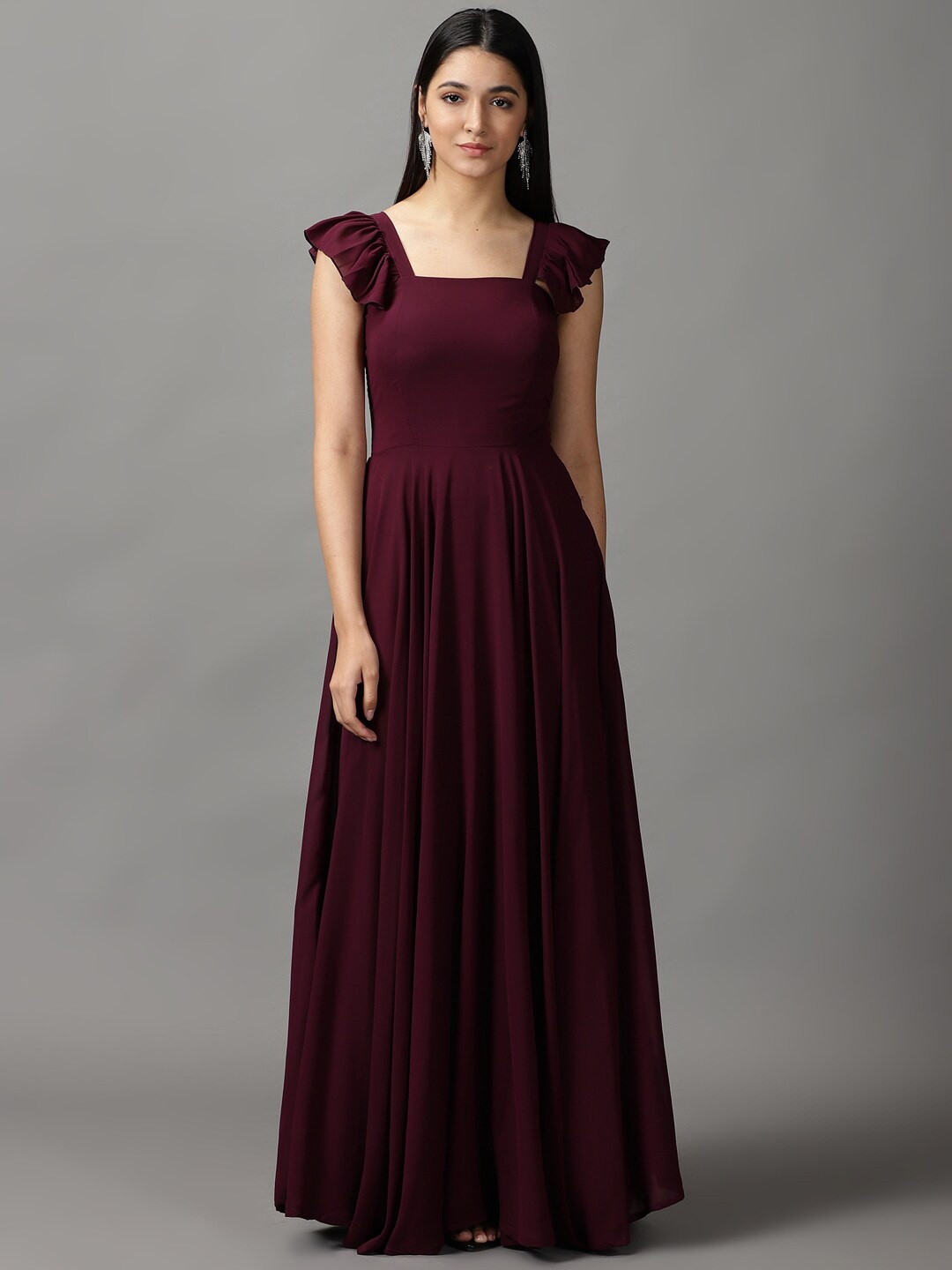 

SHOWOFF Women Burgundy Georgette Maxi Dress