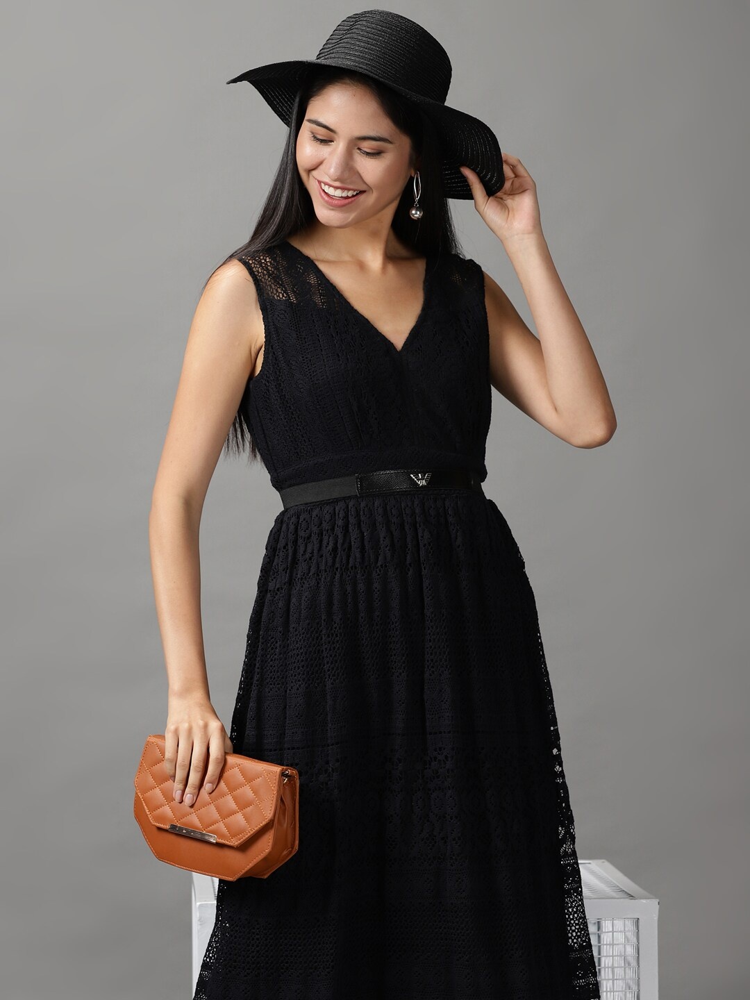 

SHOWOFF Women Black Cotton Maxi Dress